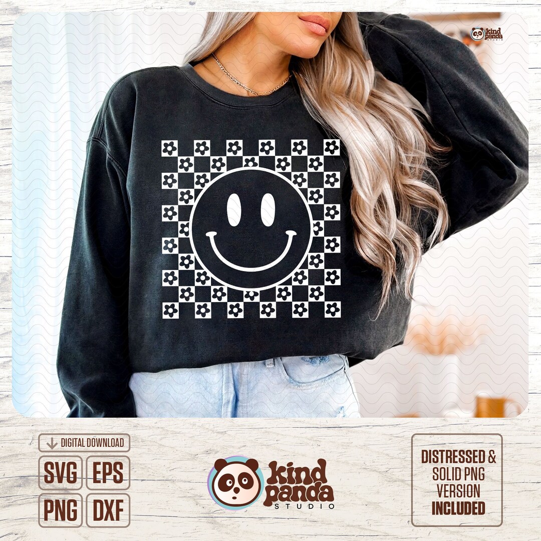 smile❤ご確認ページ Smile Face Flowers SVG PNG, Checkered Happy Shirt Sublimation