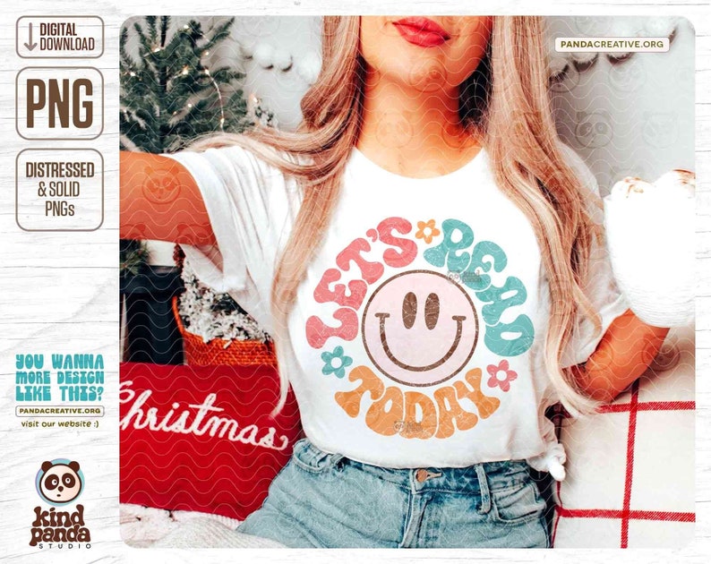 Retro Reading PNG, Smile Face Let's Read Today Sublimation, Groovy Teacher Shirt Design, Dtf Transfer, Bookish clipart Teaching png download
