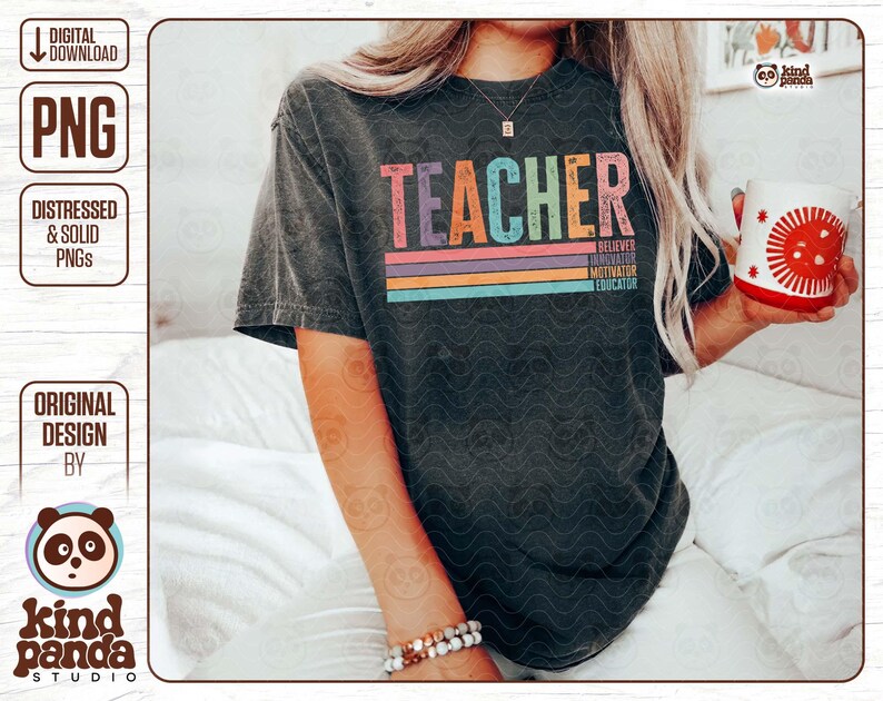 retro vintage teacher png back to school png teacher life png teach png believer innovator motivator educator teacher t-shirt png summer teacher png download dtf transfer design