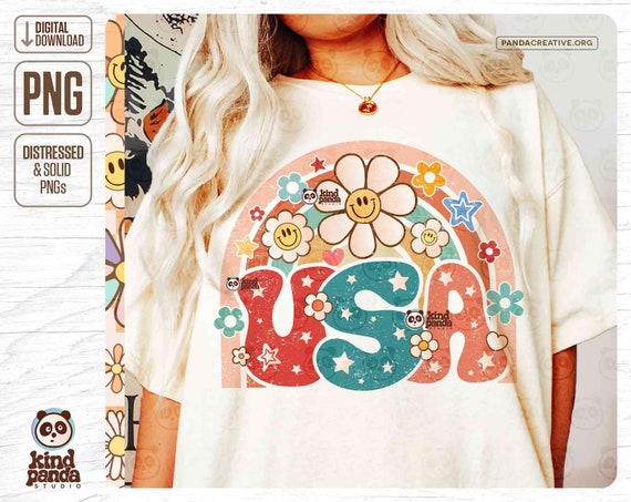 Smile Floral USA png, Cute America png Shirt Sublimation, Rainbow USA Kids png Design, Vintage 4th of July DtF Transfer design Download