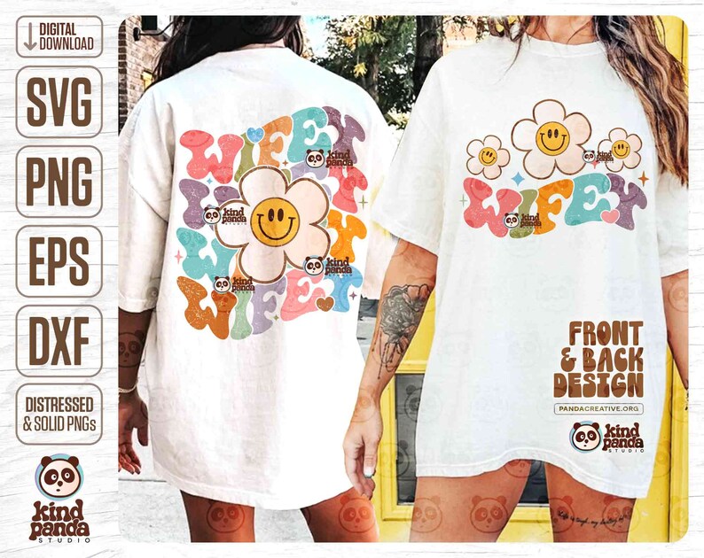 Retro Smile Wifey Front Back Design, SVG PNG Sublimation, Floral Wife T ...