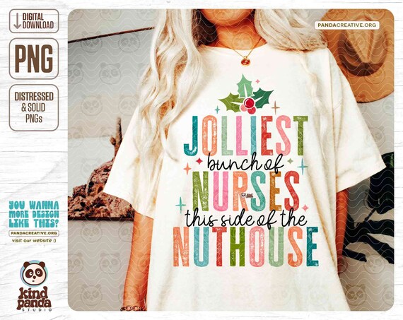 Retro Nurse Christmas PNG, Jolliest Bunch of Nurses, Funny Christmas Nurse Shirt Design, Vintage Christmas Sublimation, Registered Nurse png