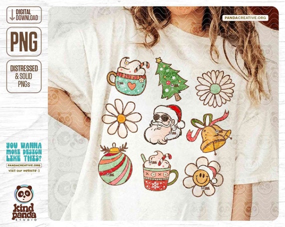 Retro Christmas Grid PNG, Holiday Sublimation, Vintage Christmas png, Boho Santa png, Christmas Latte, Xmas Ornament, Christmas Tree png
