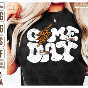 Grunge Game Day PNG SVG, Distressed Sublimation, Leopard Lightning Bolt, Field Day Shirt Cut File, Football Mom, Sports Shirt DTF Design