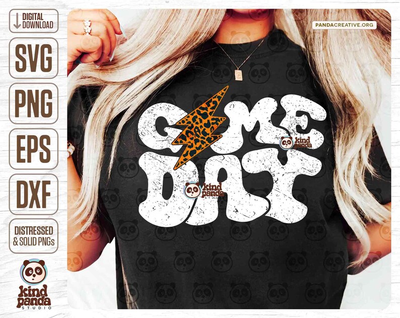 Grunge Game Day PNG SVG, Distressed Sublimation, Leopard Lightning Bolt, Field Day Shirt Cut File, Football Mom, Sports Shirt DTF Design