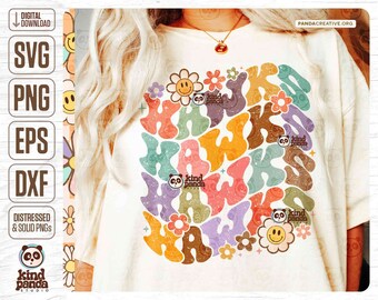 Floral Hawks SVG PNG, Retro Mascot Sublimation, College Team Game Day Shirt Dtf Dtg Transfer, Groovy Football Fan, Grunge Baseball Mom Cut