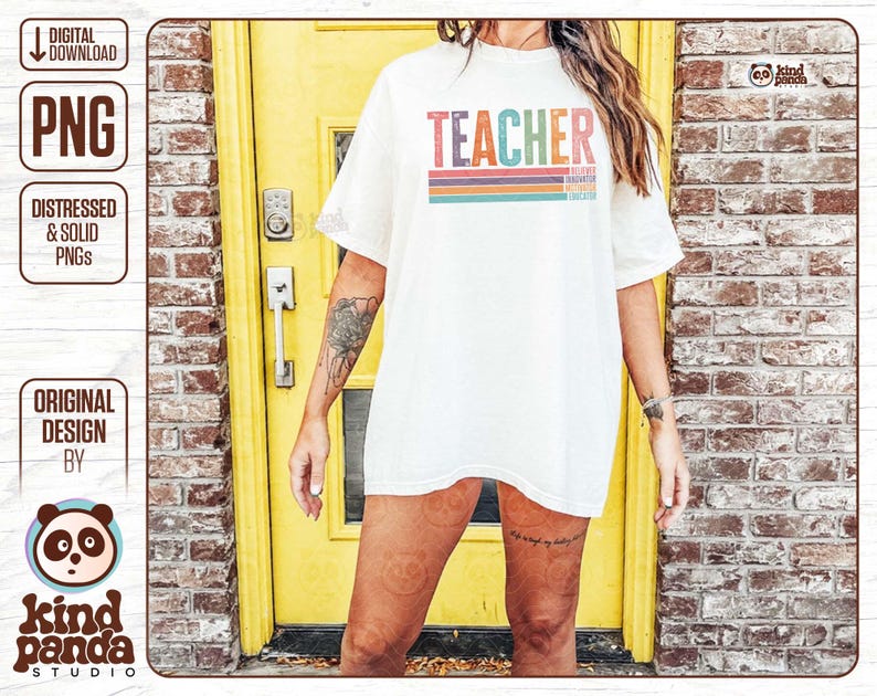 retro vintage teacher png back to school png teacher life png teach png believer innovator motivator educator teacher t-shirt png summer teacher png download dtf transfer design