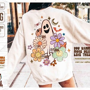 Floral Halloween Ghost PNG, Retro Sublimation, Groovy Halloween Shirt PNG Design, cute ghost png download, Spooky Season, Boho Halloween png