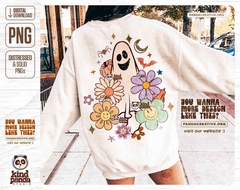 Floral Halloween Ghost PNG, Retro Sublimation, Groovy Halloween Shirt PNG Design, cute ghost png download, Spooky Season, Boho Halloween png