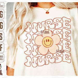 Smile Daisy Nurse SVG PNG, Retro Nurse png Shirt  Sublimation Design, Floral Nurse Life svg, Groovy Nursing png, Healthcare Worker png dxf