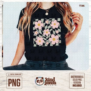 Checkered Flower Png, Groovy Flowers Png, Spring Png, Floral Spring Shirt Sublimation, Groovy Spring Png Digital Download, Retro flowers png