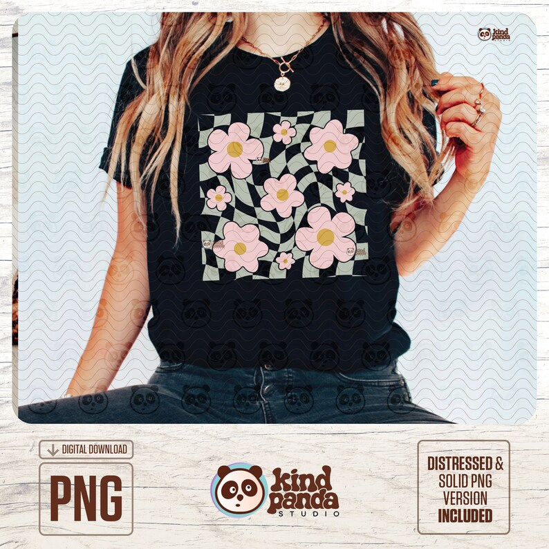 Checkered Flower Png, Groovy Flowers Png, Spring Png, Floral Spring Shirt Sublimation, Groovy Spring Png Digital Download, Retro flowers png