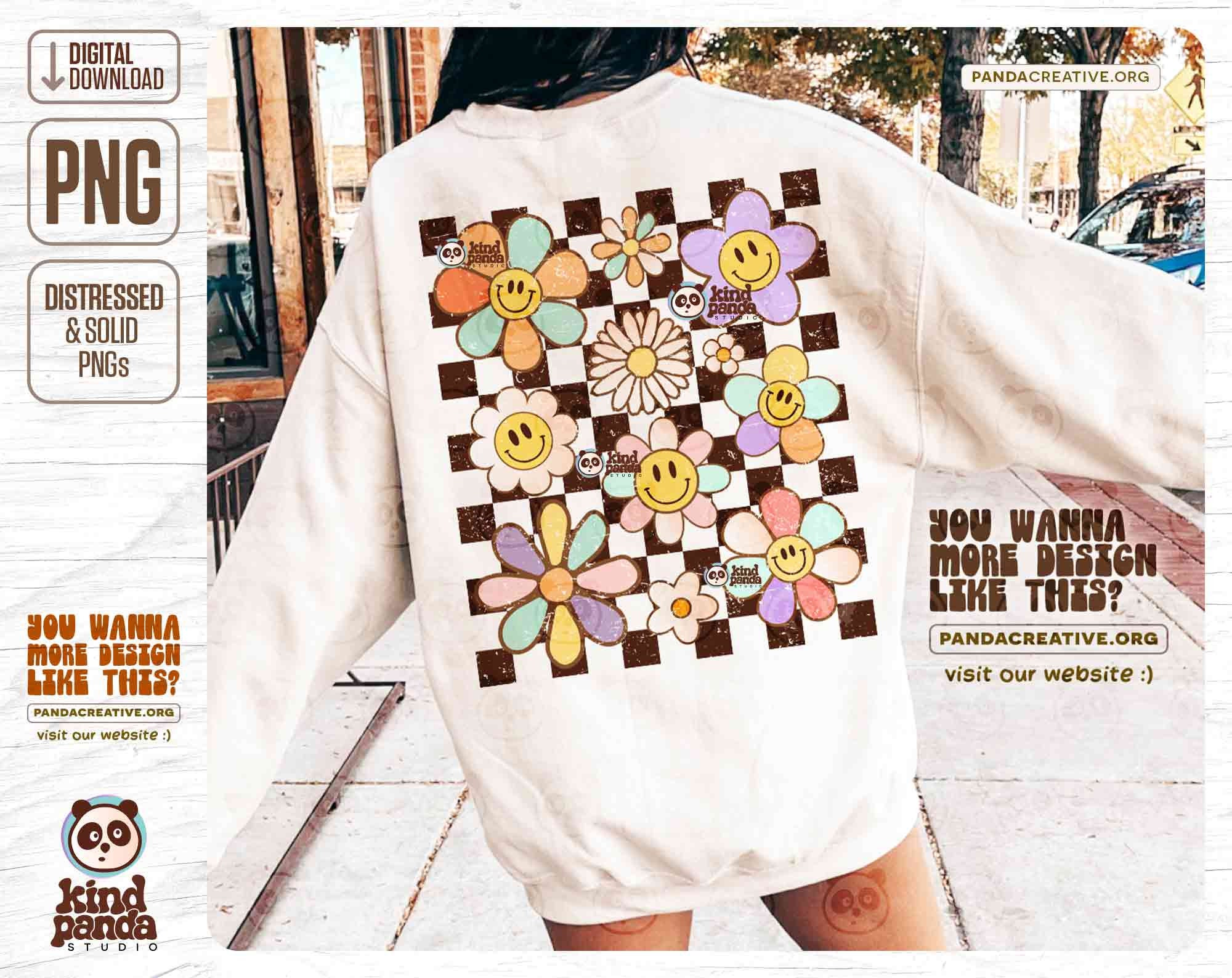 Retro Checkered Flowers PNG Sublimation, Daisy Vintage Kids Shirt ...