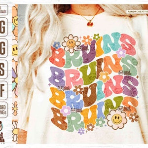 Floral Bruins SVG PNG, Retro Mascot Shirt DTF Design, Groovy American Football Sublimation, College Game Day Distressed Girls Sports Mascot