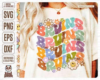 Floral Bruins SVG PNG, Retro Mascot Shirt DTF Design, Groovy American Football Sublimation, College Game Day Distressed Girls Sports Mascot