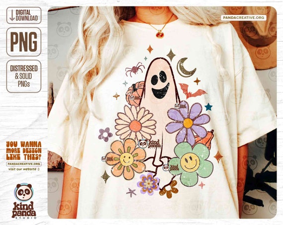 Floral Halloween Ghost PNG, Retro Halloween Shirt PNG Sublimation Design, Cute Ghost png download, Spooky Season png, Boho Halloween png
