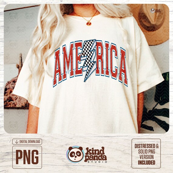 America Checkered Bolt png, Retro America Png, Vintage USA png, 4th of July Png, Independence Day png, America sublimation, Patriotic Png