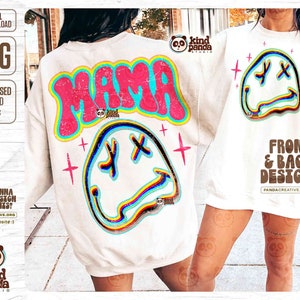 Trendy Smile Face Mama PNG Sublimation, Neon Hot Mom Summer png, Hoodie Shirt Front Back Design, Groovy Popular Preppy mom png download