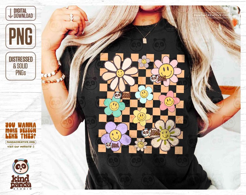 Smile Flowers Png Checkered Sublimation File - Happy Face Flowers Shirt ...