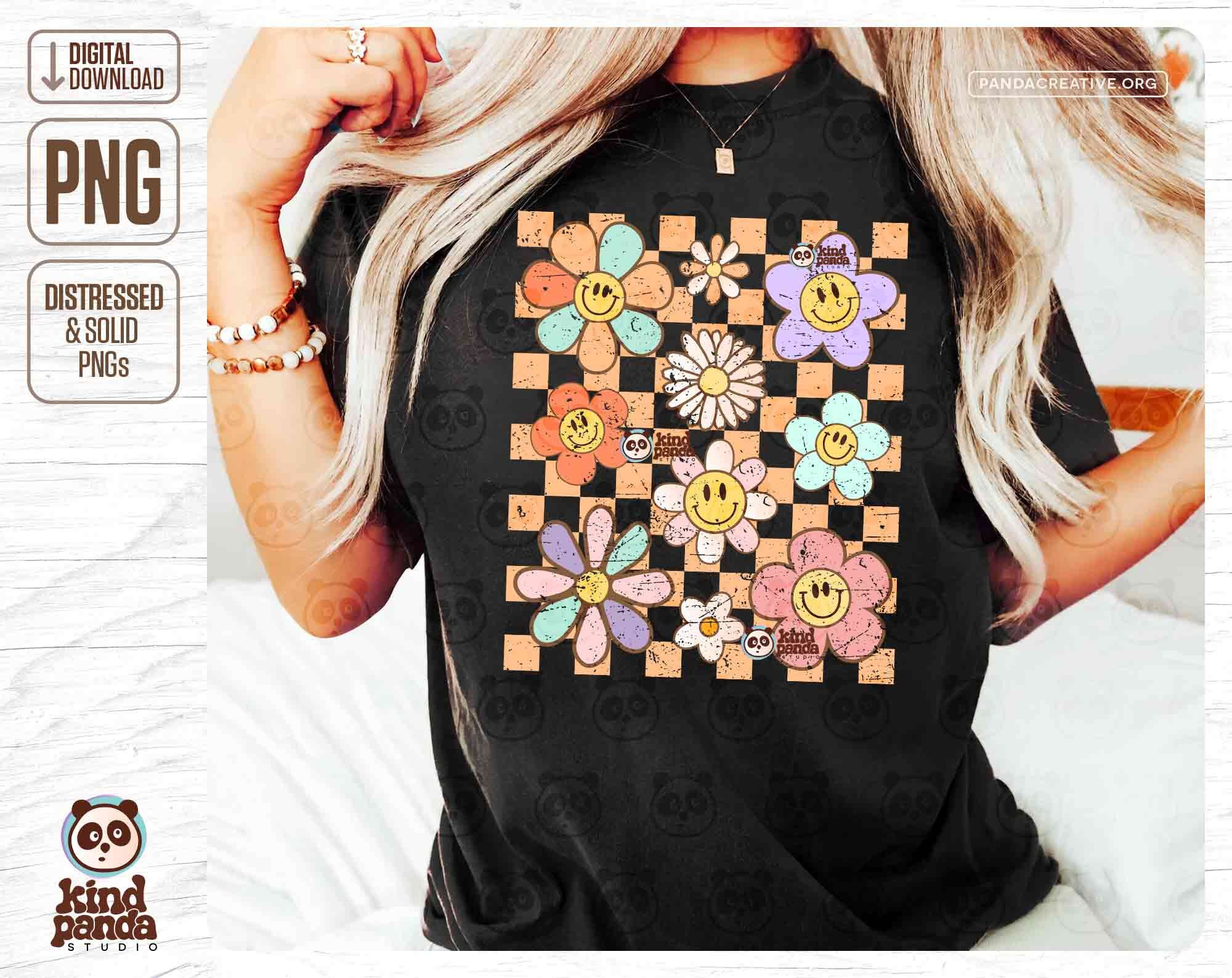 Retro Flowers Checkered PNG Sublimation - Vintage Shirt Png Design ...