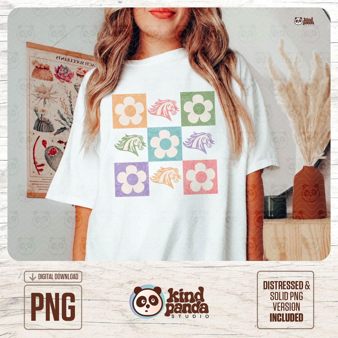 Flowers Checkered Mustangs PNG, Retro Mascot Shirt Sublimation Design ...