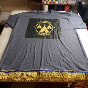 Qam Yasharahla Tribe of Gad w/ Gold Fringes Grey Tee