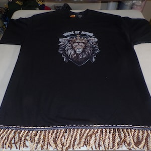 New Tribe of Judah Long Sleeve Black Tee Brown and Gold Fringes