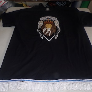 Tribes of Judah Exclusive Stitch Work Patch 12.5 inches Black Tee White Fringes