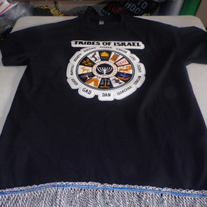 Tribes of Israel Exclusive Stitch Work Patch 12.5 inches Black Tee Gray Fringes