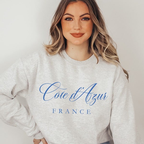 Côte d'Azur Französisches Graphic Crewneck Sweatshirt, Minimailist Style, französisches sweathsirt, Südfrankreich Shirt.