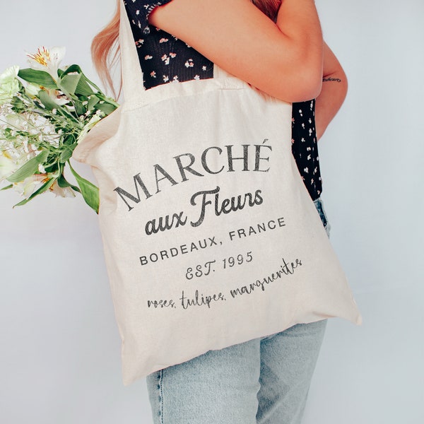 Flower Market Marché Fleur France Tote bag, Beach Bag, Shopping Tote, Travel Tote bag, Airport style, Capsule wardrobe, cottagecore style