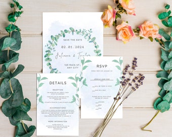 Wedding Invitation Template Set Floral Design | Invitation, RSVP, and Details Templates | Editable, Printable, Instant Download