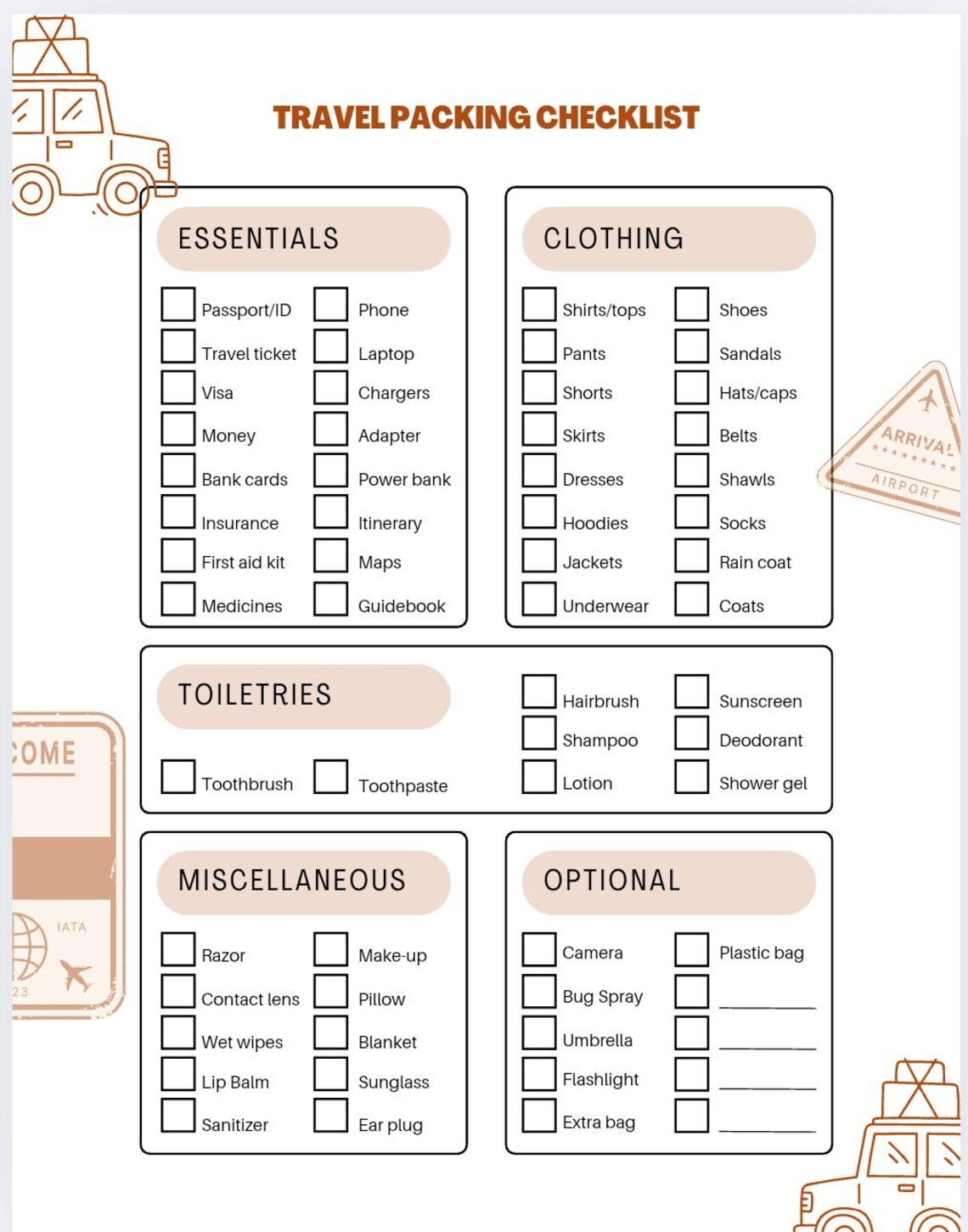 Ultimate Travel Packing Checklist | Printable PDF | Vacation Planner ...