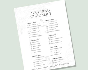 Printable Wedding Checklist | Wedding Planning Timeline PDF | Bride To-Do List from Engagement to Honeymoon