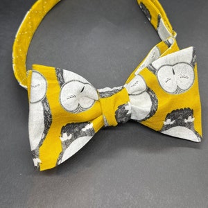 Bow tie Self Tied Yellow Gold Owl Dots Handmade Accessory 100% Premium Cotton Nature collection Original Design