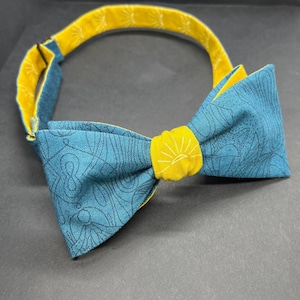 Bow tie Self Tied Navi Blue Forest Animals and Gold Yellow Sunset Handmade Accessory 100% Premium Cotton Nature collection Original Design