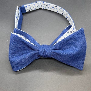 Bow tie Self Tied Blue Flowers Handmade Accessory Premium Natural Linen Cotton Summertime collection Original Design