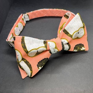 Bow tie Self Tied Pink Owl Dots Handmade Accessory 100% Premium Cotton Nature collection Original Design