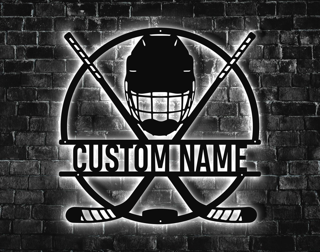 Custom Ice Hockey Stick Metal Wall Art With Led Lights Etsy