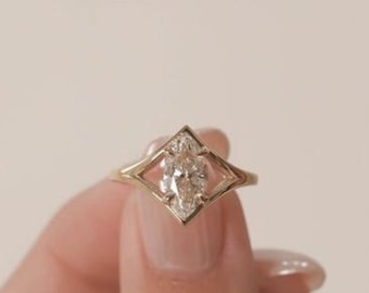 1CT Marquise Cut Moissanite Engagement Ring 14K Yellow Gold Solitaire Anniversary Ring Wedding Ring For Her Promise Gift Ring For Her