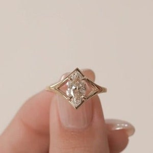 Anillo de compromiso de moissanita talla marquesa de 1 quilate en oro amarillo de 10/14/18 quilates, solitario, anillo de aniversario, anillo de boda para ella, anillo de promesa para ella.