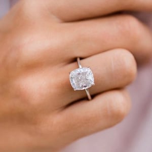 2 CT Cushion Cut Diamond Ring, Anniversary Gift ring for women 10/14/18K Gold Solitaire Engagement  Ring Cushion cut Moissanite Wedding Ring