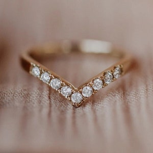 14K Rose Gold Anniversary Band For Woman Round Cut Moissanite Wedding Band Engagement Band For Women Anniversary Gift Promise Band Ring