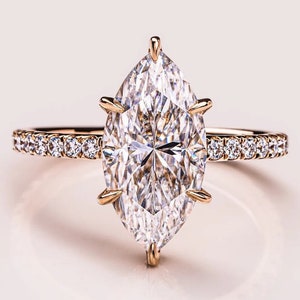 3CT Marquise Cut Moissanite Wedding Ring 14K Rose Gold Anniversary Ring Solitaire Diamond Ring Solitaire Marquise Anniversary Ring For Her