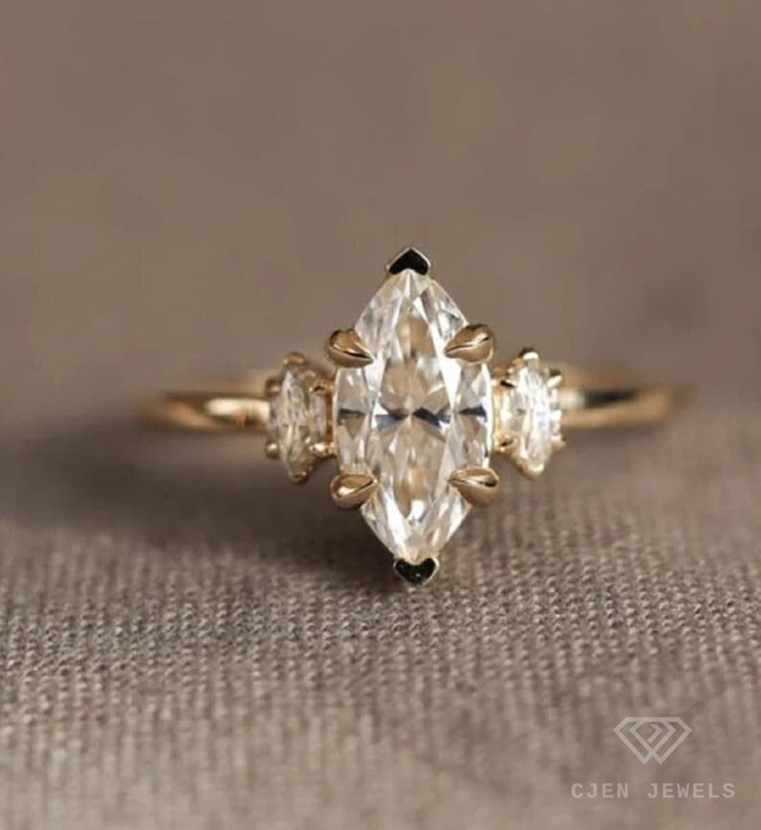 Marquise Cut Moissanite Wedding Ring 10K/14K/18K Yellow Gold Engagement ...