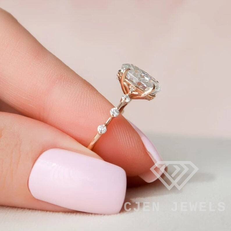 14K Rose Gold Oval Cut Moissanite Engagement Ring Anniversary Gift Oval Cut Wedding Ring Solitaire Ring Bridal Ring Promise Ring Gift image 3