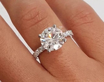 2.5 CT Round Cut Wedding Ring 14K White Gold Round Moissanite Anniversary Ring Round Cut Solitaire Engagement Ring For Her Promise Gift Ring