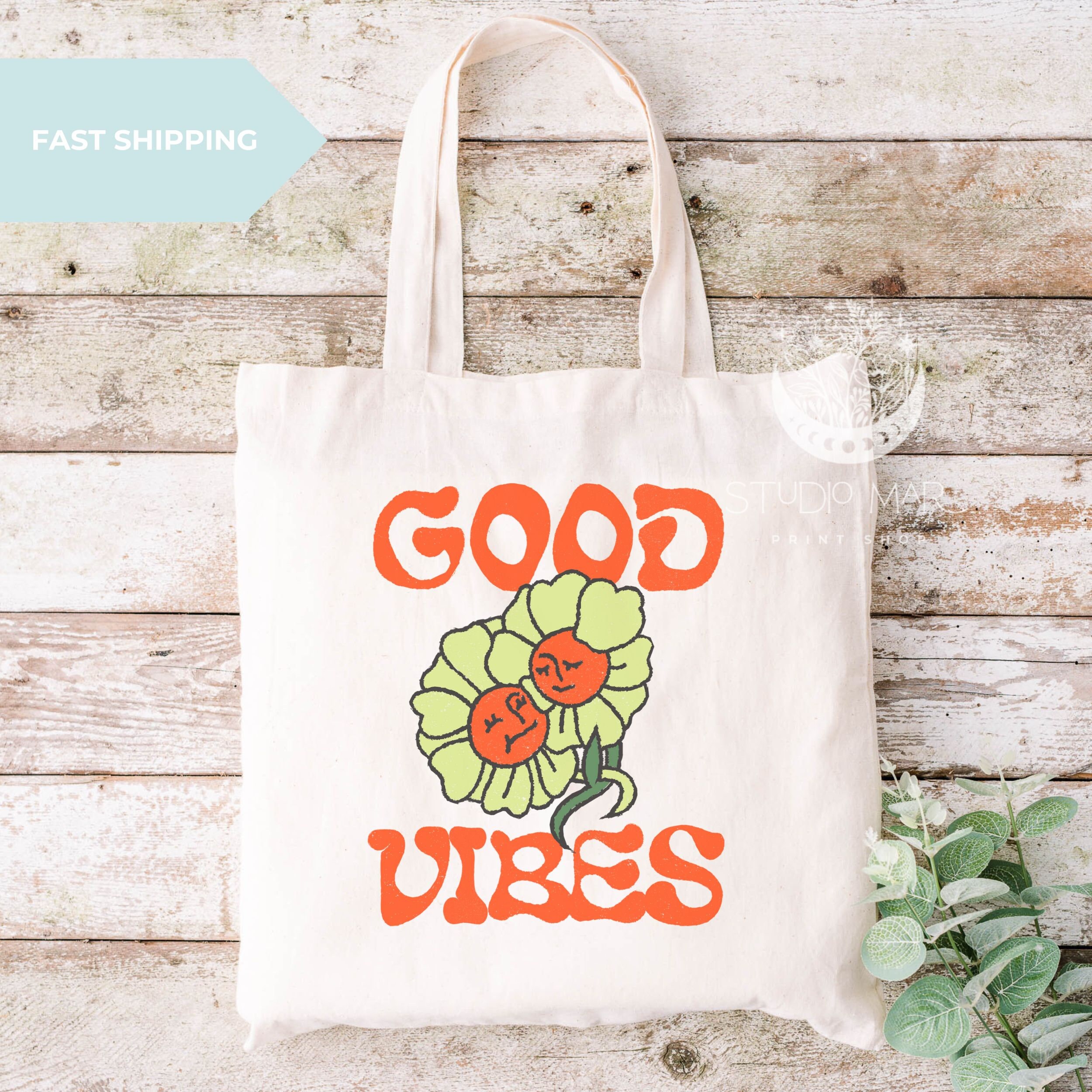 Good Vibes Canvas Tote Bag Good Vibes Only Good Vibes Tasche Happy Flowers Geschenk fur Sie