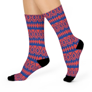 Bold Geometric Crew Socks - Cozy Patterned Socks, Gift for Her, Unique Gift, Fashionable Accessories, Casual Wear