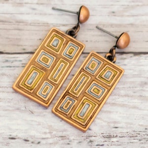 Vintage Geometric Rectangle Statement Dangle Earrings - CB21